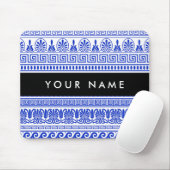 Fret, Gemengde Meander Key, Blauw, Jouw naam Muismat (Met muis)