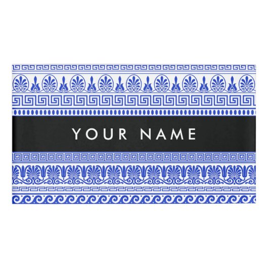 Fret, Gemengde Meander Key, Blauw, Jouw naam Naambadge (Voorkant)