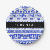 Fret, Gemengde Meander Key, Blauw, Jouw naam Papieren Bordje (Voorkant)