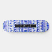 Fret, Gemengde Meander Key, Blauw, Jouw naam Persoonlijk Skateboard (Horizontaal)