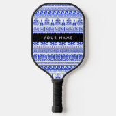 Fret, Gemengde Meander Key, Blauw, Jouw naam Pickleball Paddle (Achterkant)