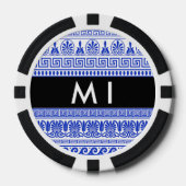 Fret, Gemengde Meander Key, Blauw, Jouw naam Poker Chips (Voorkant)