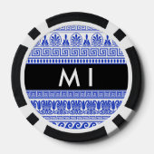 Fret, Gemengde Meander Key, Blauw, Jouw naam Poker Chips (Achterkant)