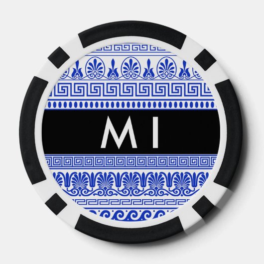 Fret, Gemengde Meander Key, Blauw, Jouw naam Poker Chips (Achterkant)