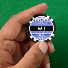 Fret, Gemengde Meander Key, Blauw, Jouw naam Poker Chips