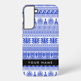 Fret, Gemengde Meander Key, Blauw, Jouw naam Samsung Galaxy Hoesje