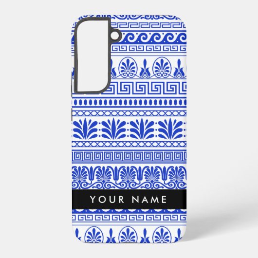 Fret, Gemengde Meander Key, Blauw, Jouw naam Samsung Galaxy Hoesje (Achterkant)