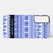 Fret, Gemengde Meander Key, Blauw, Jouw naam Samsung Galaxy Hoesje (Achterkant horizontaal)
