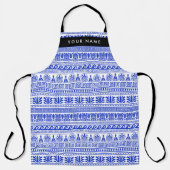 Fret, Gemengde Meander Key, Blauw, Jouw naam Schort (Voorkant)