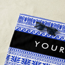 Fret, Gemengde Meander Key, Blauw, Jouw naam Strandlaken