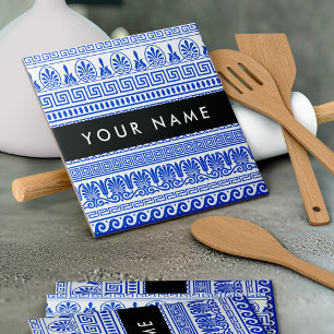 Fret, Gemengde Meander Key, Blauw, Jouw naam Tegeltje