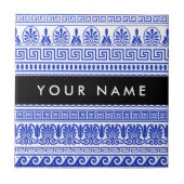 Fret, Gemengde Meander Key, Blauw, Jouw naam Tegeltje (Voorkant)