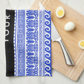 Fret, Gemengde Meander Key, Blauw, Jouw naam Theedoek (Quarter Fold)