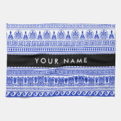 Fret, Gemengde Meander Key, Blauw, Jouw naam Theedoek (Horizontaal)