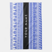 Fret, Gemengde Meander Key, Blauw, Jouw naam Theedoek (Verticaal)