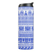 Fret, Gemengde Meander Key, Blauw, Jouw naam Thermosbeker (Gedraaid links)