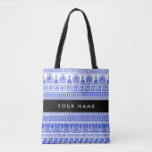 Fret, Gemengde Meander Key, Blauw, Jouw naam Tote Bag (Voorkant)