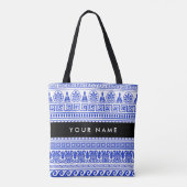 Fret, Gemengde Meander Key, Blauw, Jouw naam Tote Bag (Achterkant)