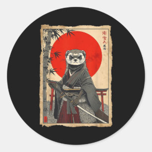 Fret Samurai Japanse Vintage Krijger Kunst Anime Ronde Sticker