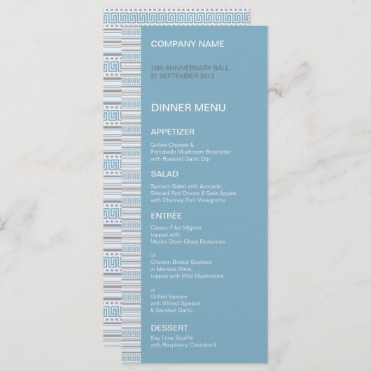 Fret Stripe Cornflower-menu Menu (Voorkant / Achterkant)