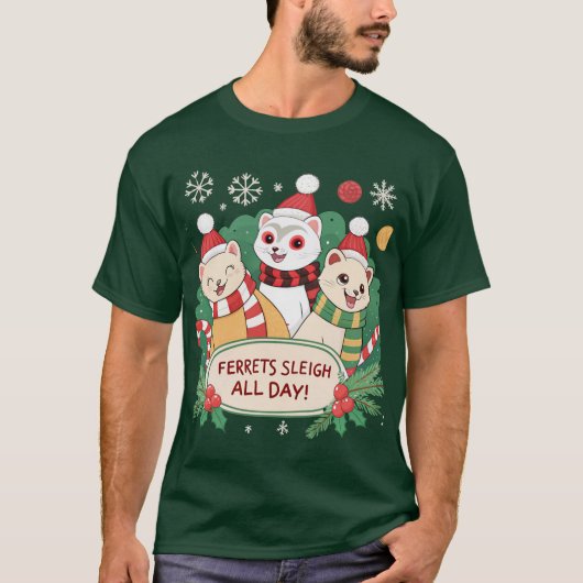 Fretten Sleigh De hele dag Kerst Fretten T-shirt (Voorkant)
