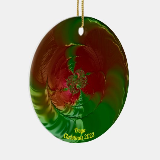 FREYA ~ Glossy Red en Green Kerstmis 2023 Keramisch Ornament (Rechts)