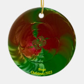 FREYA ~ Glossy Red en Green Kerstmis 2023 Keramisch Ornament (Voorkant)