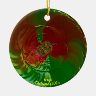FREYA ~ Glossy Red en Green Kerstmis 2023 Keramisch Ornament