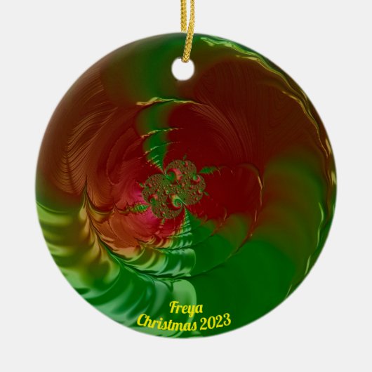 FREYA ~ Glossy Red en Green Kerstmis 2023 Keramisch Ornament (Voorkant)