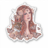 Freya goddess kunst met lynx van Renee Lavoie Sticker (Voorkant)