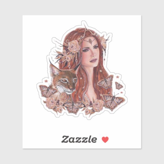 Freya goddess kunst met lynx van Renee Lavoie Sticker (Vel)