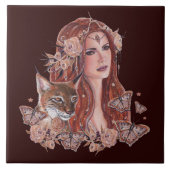 Freya goddess kunst met lynx van Renee Lavoie Tegeltje (Voorkant)
