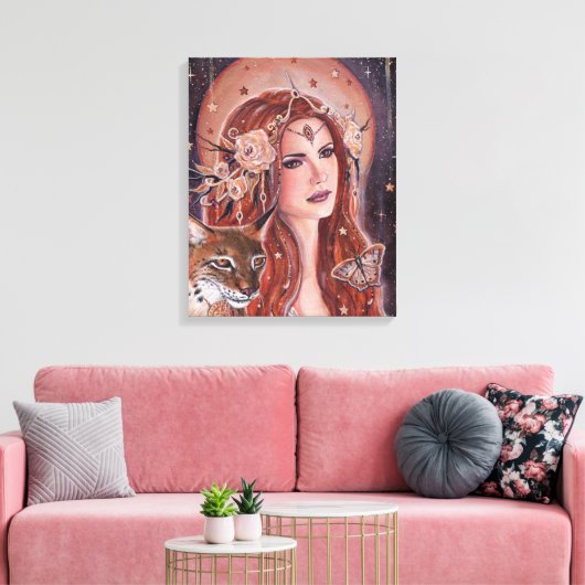 Freya godin met Lynx door Renee Lavoie Canvas Afdruk (Insitu (Woonkamer))