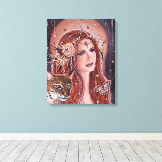 Freya godin met Lynx door Renee Lavoie Canvas Afdruk (Insitu (Houten vloer))
