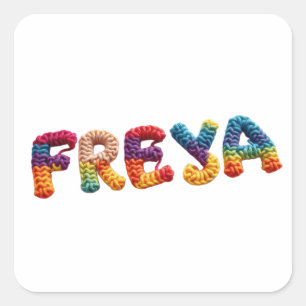 Freya Naam in Levendig Haakpatroon Vierkante Sticker