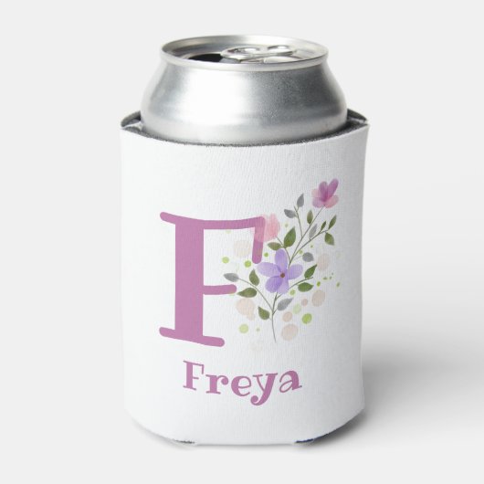 Freya Naam met een bloemendesign Blikjeskoeler (Blikje Voorkant)
