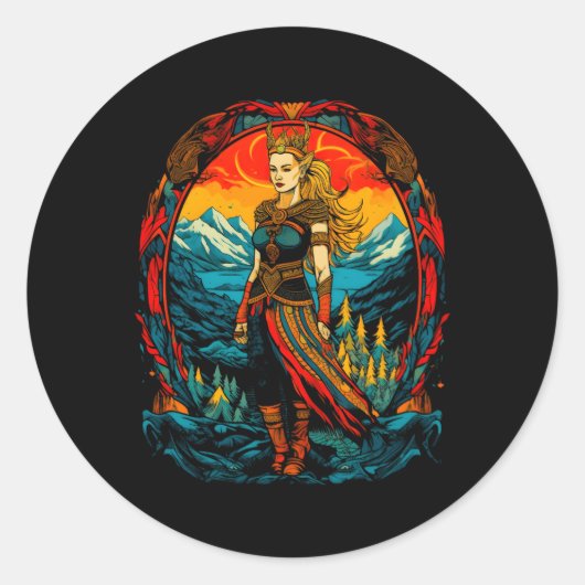 Freya Noordse Mythologie Ronde Sticker (Voorkant)