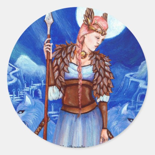 Freya Norse Goddess Ronde Sticker (Voorkant)