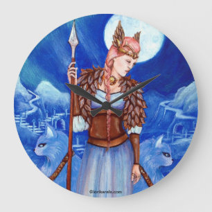 Freya Norse Goddess Wall Clock art van Lori Karels Grote Klok