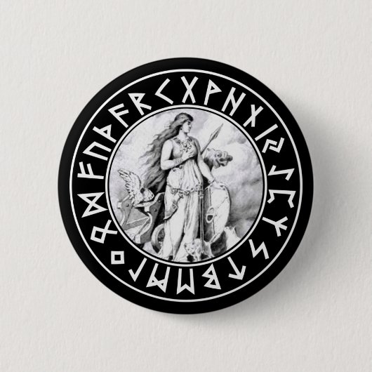 Freya Rune Shield on Blk Ronde Button 5,7 Cm (Voorkant)