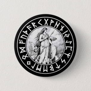Freya Rune Shield on Blk Ronde Button 5,7 Cm