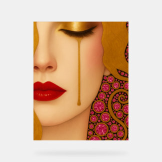 Freya's hartzeer gouden tranen in roze motief acryl bord