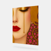 Freya's heartache golden tears in pink motif acryl bord (Hoek)
