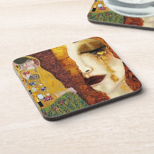 freyas-tears-the-kiss-portretten-by-gustav-klimt bier onderzetter (Linkerzijde)