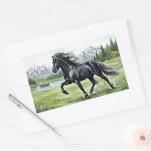 Freydis Black Horse in Noordse Landschap Rechthoekige Sticker