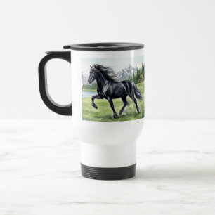 Freydis Black Horse in Noordse Landschap Reisbeker