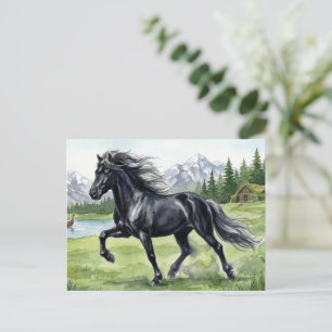 Freydis Black IJslands paard in Noordse landschap Briefkaart