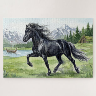 Freydis Black IJslands paard in Noordse landschap Legpuzzel