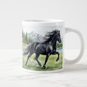 Freydis Zwarte IJslandse Paard in weide Grote Koffiekop