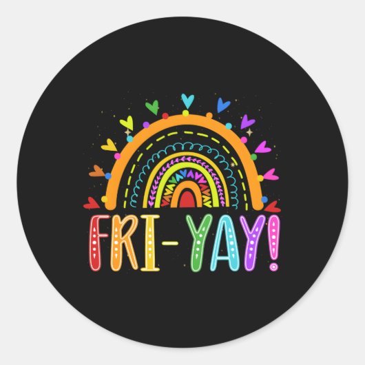 Fri-Yay Lerarenweekend Vrijdag Boho Regenboog Ronde Sticker (Voorkant)